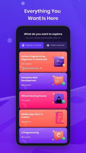 Programming Hero courses. Python, Web, Ethical Hacking, Mobile, C.