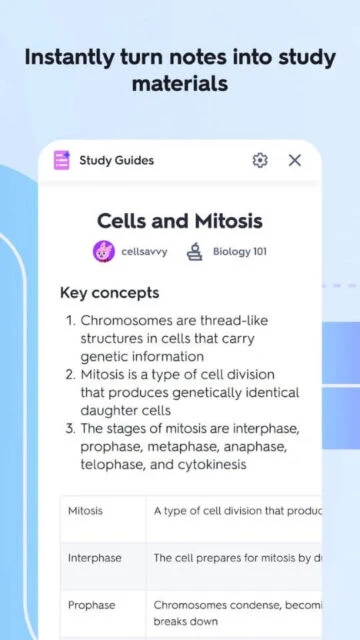 Quizlet converts Biology notes on Cells and Mitosis into structured study guides instantly.