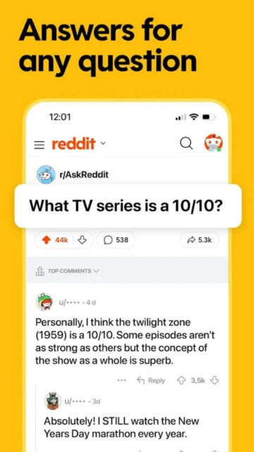 Reddit r/AskReddit thread. Answers for any question, TV series poll.