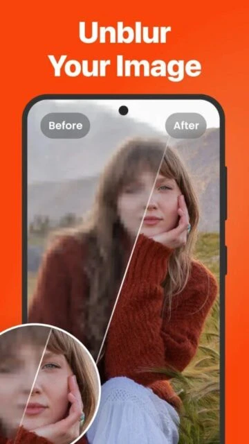 Remaxi app unblurs images with Before/After demo.