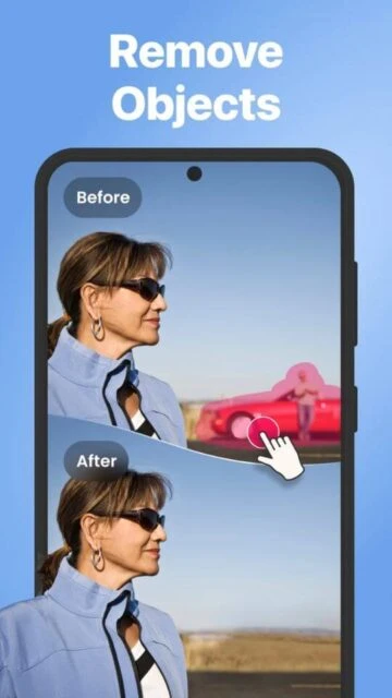 Remaxi app removes objects with Before/After demo.