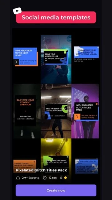 Renderforest social media templates, featuring a pixelated glitch pack.