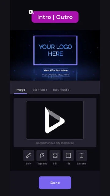 Renderforest editor screen with a logo placeholder for an intro video.