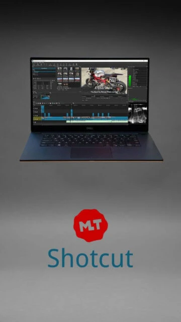 Shotcut running on Dell laptop. MLT logo below software name.