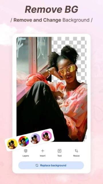 SnapEdit removes backgrounds instantly and replaces them with solid colors or new scenes.