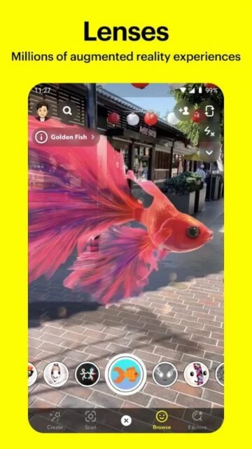 Snapchat Lenses with Golden Fish AR. Millions of AR experiences.