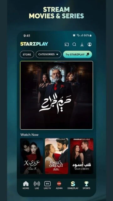 STARZPLAY interface for movies & series. Arabic titles, watch now.