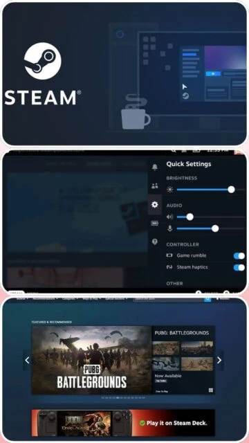 Steam Quick Settings adjust brightness audio controller rumble haptics for gaming comfort