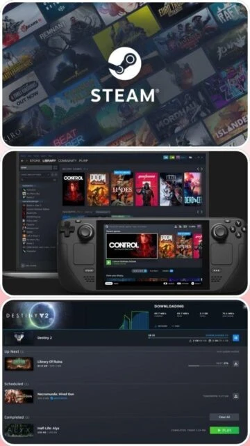 Steam library store community with Control Doom Hades games and Steam Deck support