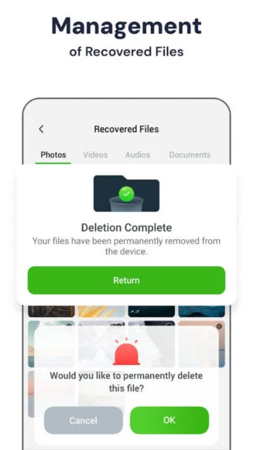 Stellar Recovery management of recovered files with deletion confirmation for photos videos docs