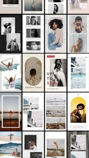 StoryArt grid collection of travel, fashion, and promotional content