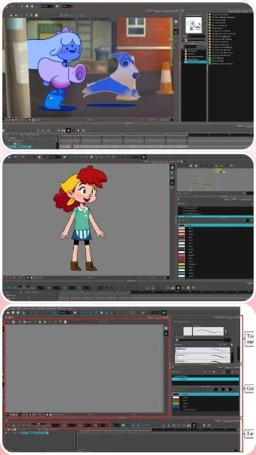 Toon Boom Harmony character animation timeline rigging with scene composition and color tools