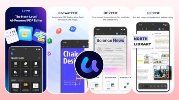 UPDF Editor app interface for editing PDFs with AI