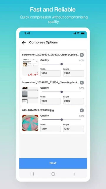 Undeleter fast reliable compression with quality width height control for images videos