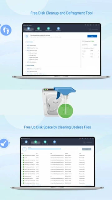 Wise Disk Cleaner interface. Free disk cleanup and defrag tool.