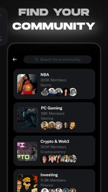 X Communities section. Find NBA, PC Gaming, Crypto & Web3 groups.