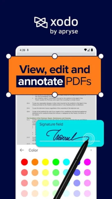 Xodo by Apyrse view edit annotate PDFs add digital signature choose colors instantly
