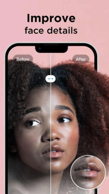 Blurry, dark portrait of a woman with improved face details using Pixelup app.
