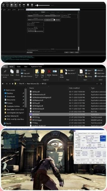 RPCS3 settings, file manager, and real-time performance overlay.