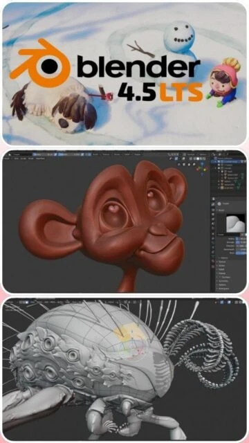 Blender 4.5 LTS official release with 3D character & snowman scenes
