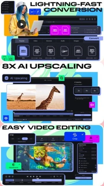 Movavi Video Converter: lightning-fast AI upscaling, editing, format presets.