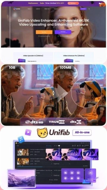 UniFab Video Enhancer promo: 1GB to 100MB compression, dts-HD, TRUEHD.