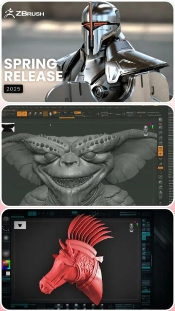 ZBrush Spring Release 2025: Mandalorian armor & Gremlin sculpt.